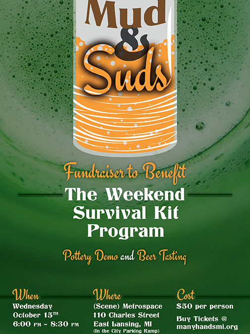 Mud and Suds Fundraiser flyer showing the logo on a beer can